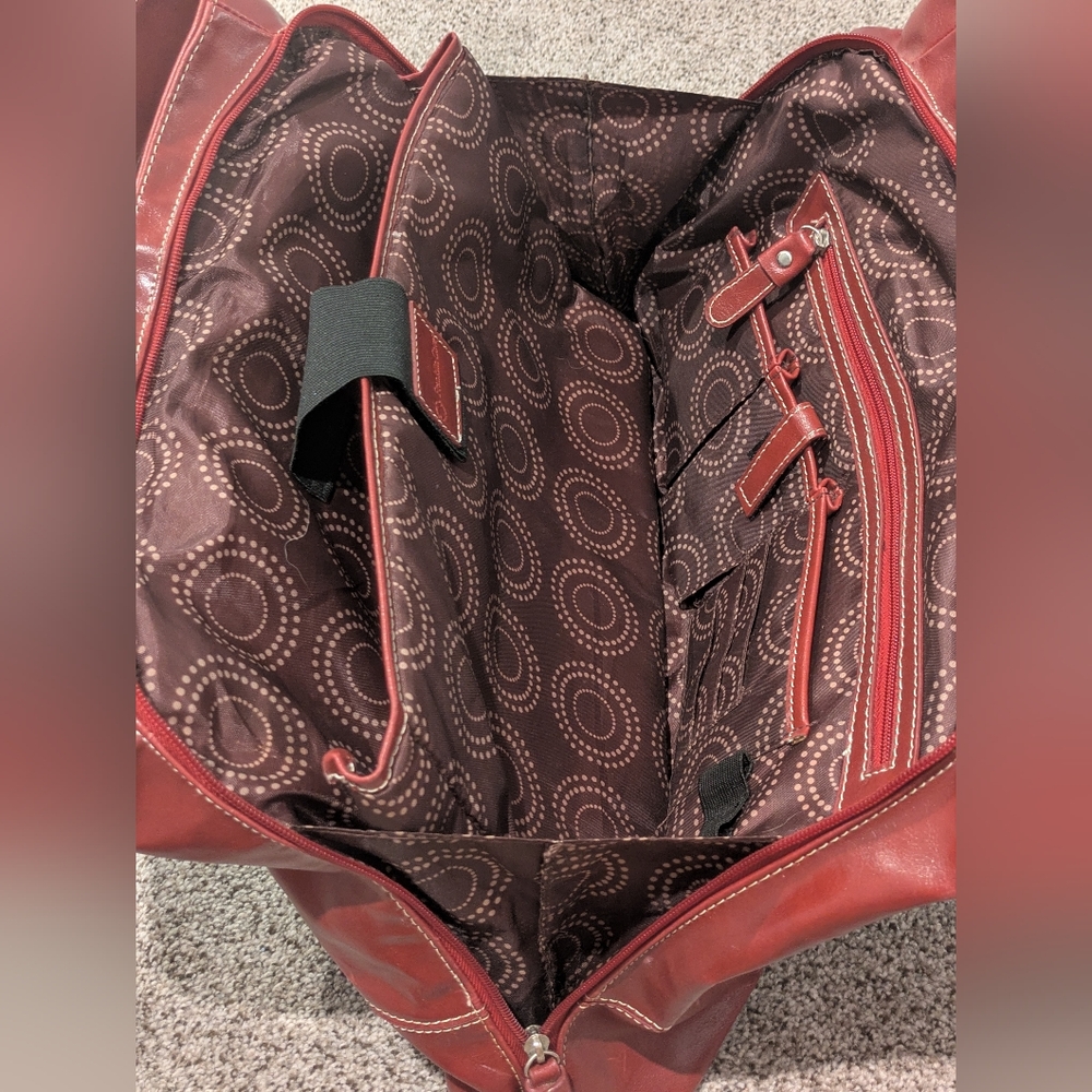 Franklin Covey Heritage Travelware Laptop Bag Triple Gusset Red Maroon Tote - Picture 16 of 16
